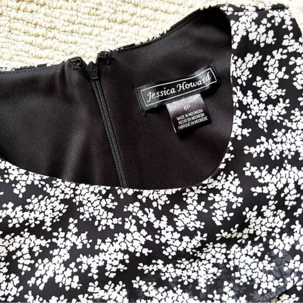 Jessica Howard 8P Black and White Layered Dress EUC